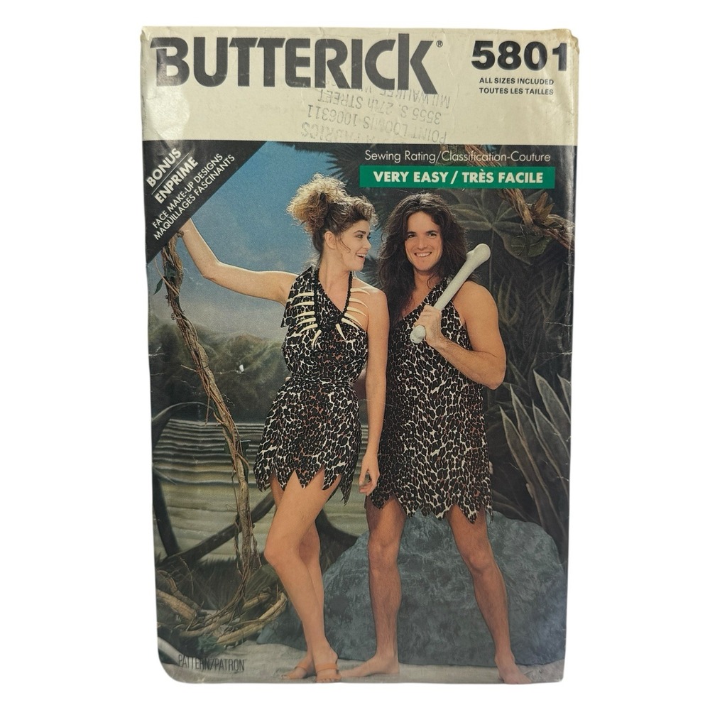 Vintage Butterick Sewing Pattern 5801 Tarzan and Jane Caveman Costume Size: XS-L
